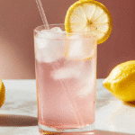 What Is the Pink Salt Recipe for Weight Loss? The Detox Guide That Actually Works 8 A refreshing glass of pink Himalayan salt water with ice, lemon slice, and straw on a marble surface with whole lemons in the background.