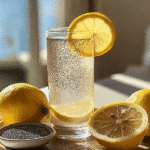 Bariatric Seed Tonic Recipe for Weight Loss: The Natural Slimming Drink That Works 5 Glass of bariatric seed tonic with lemon slices and soaked chia seeds, surrounded by fresh lemons on a wooden tray.