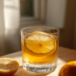 Pumpkin Seed Drink for Weight Loss: Benefits, Recipes & Results 5 A glass of pumpkin seed drink with lemon slices on a wooden table, illuminated by soft morning sunlight.