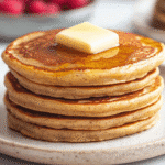 Cottage Cheese Oats Pancakes: The High-Protein Breakfast You Didn’t Know You Needed 5 Stack of golden cottage cheese oat pancakes with butter on top, served on a ceramic plate.