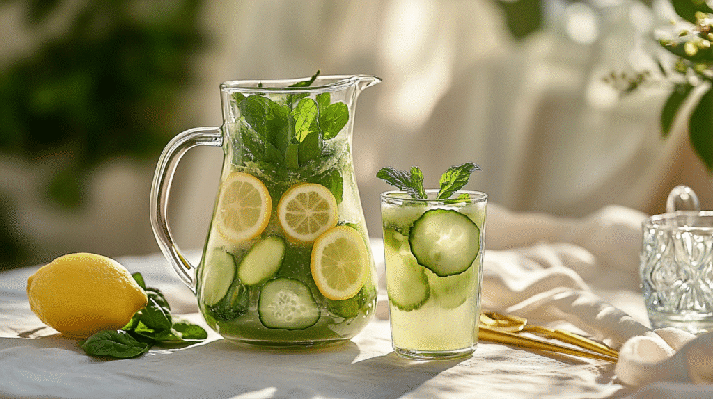 Ice Water Hack Recipe: The Ultimate Guide to a Refreshing Health Boost 4 A pitcher and glass filled with ice water hack recipe on a sunlit table.