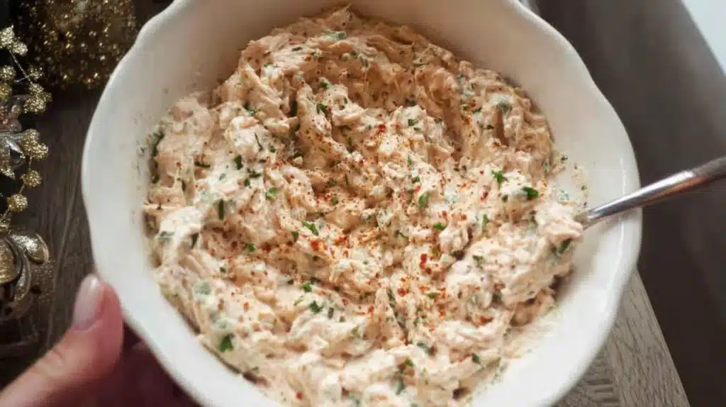 Marry Me Chicken Dip Recipe: The Best Creamy Cheesy Appetizer You’ll Ever Try 7 Bowl of creamy Marry Me’ Chicken Dip mixed with chicken, cream cheese, herbs, and spices.