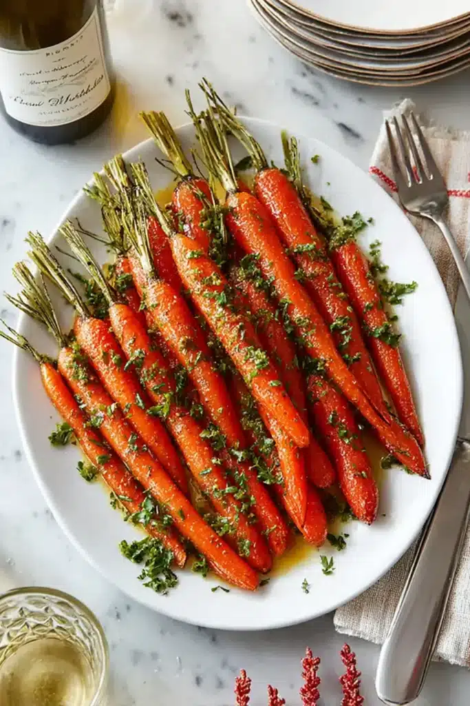 Tender roasted carrots coated in a glossy honey-butter glaze and sprinkled with herbs — a simple yet elegant side dish perfect for any meal or holiday table.