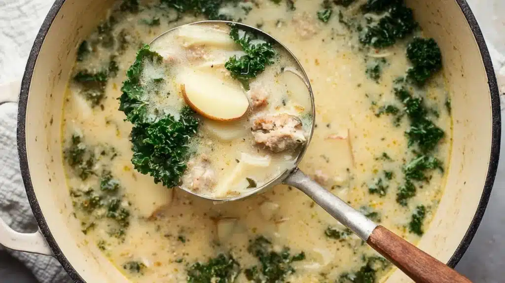 Vegan Zuppa Toscana: Olive Garden Copycat Soup 7 A hearty pot of Vegan Zuppa Toscana — creamy, comforting, and loaded with kale, tender potatoes, and flavorful vegan sausage in a rich, dairy-free broth.