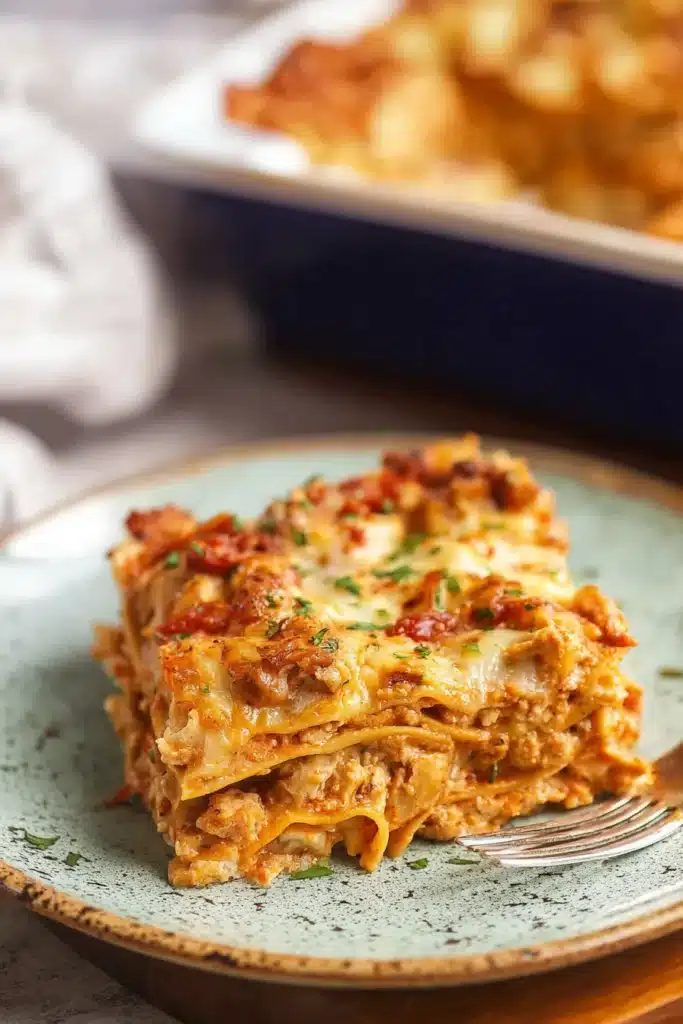 This Thanksgiving Leftovers Lasagna is the ultimate comfort food remix — creamy, cheesy layers of turkey, stuffing, mashed potatoes, and gravy baked to perfection for a second helping of holiday flavor.