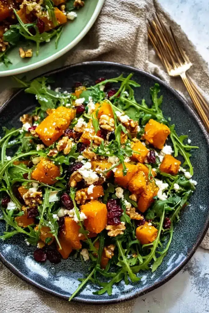 This Roasted Butternut Squash Feta Salad combines warm roasted squash, tangy feta, and crisp greens for a deliciously balanced fall side dish.