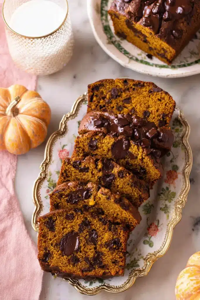 This Pumpkin Chocolate Chip Bread is soft, moist, and filled with gooey chocolate chips. The perfect mix of pumpkin spice and chocolate sweetness — ideal for cozy autumn mornings or a sweet afternoon treat.
