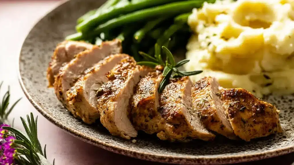 Garlic Butter Turkey Tenderloin Recipe: Juicy, Flavor-Packed, and Perfect for Any Thanksgiving or Weeknight Dinner 7 This Garlic Butter Turkey Tenderloin is seared to perfection, juicy on the inside, and rich with buttery garlic flavor. Served alongside creamy mashed potatoes and crisp green beans for a comforting, elegant meal.
