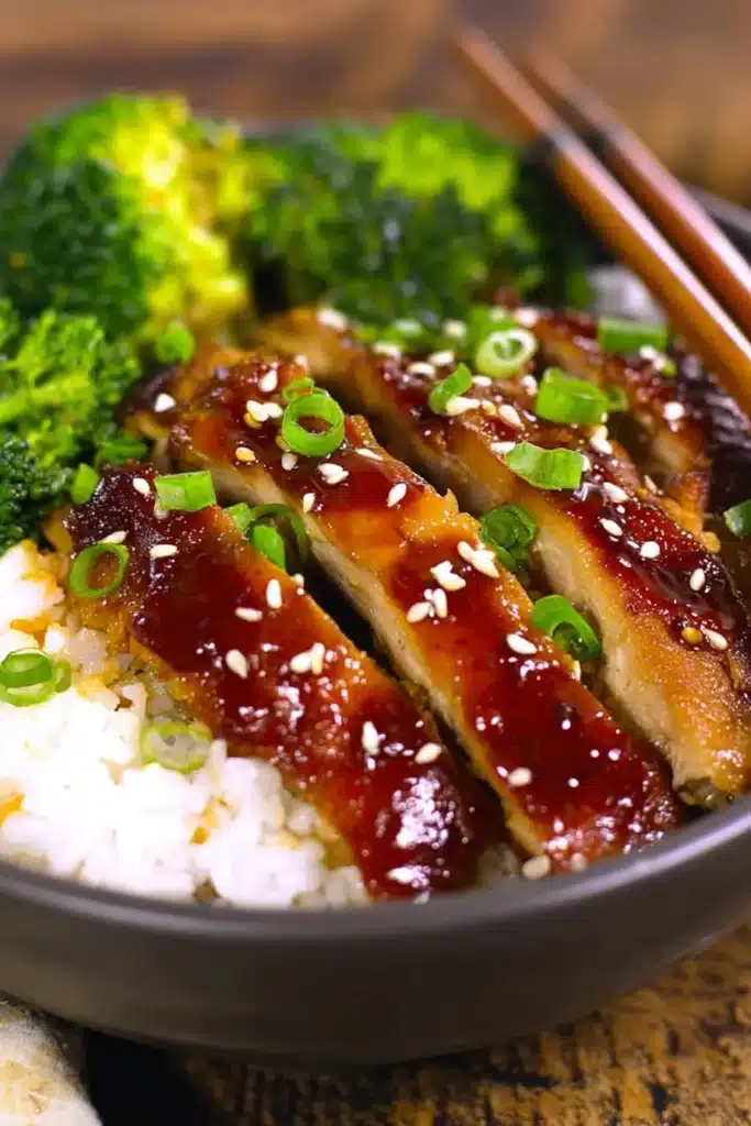 Juicy teriyaki chicken cooked low and slow in the crock pot, then served over fluffy rice with fresh broccoli and a drizzle of rich, glossy sauce. A delicious and effortless dinner favorite.