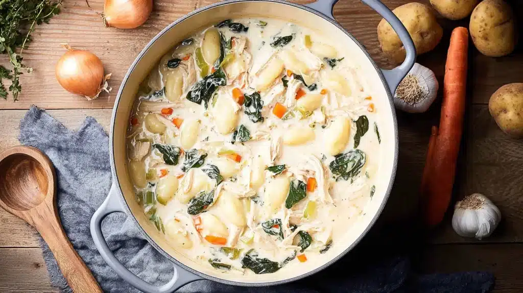 This Olive Garden Chicken Gnocchi Soup recipe captures the restaurant favorite at home — creamy, hearty, and loaded with tender chicken, fluffy gnocchi, and fresh vegetables for the ultimate comfort in a bowl.