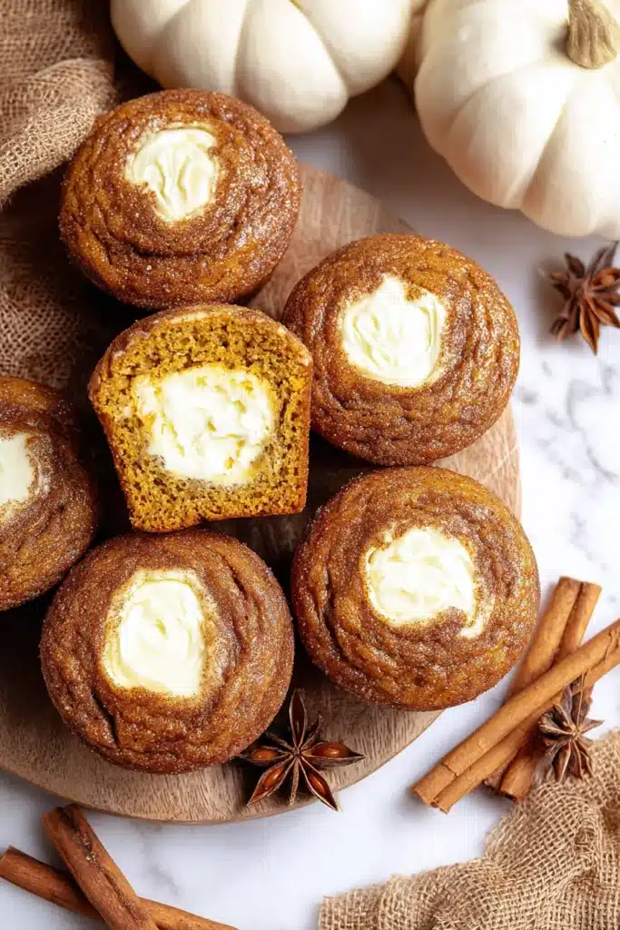Pumpkin Cream Cheese Muffins: Better Than Starbucks 6 Soft, spiced pumpkin muffins filled with creamy cheesecake centers — these Pumpkin Cream Cheese Muffins are the ultimate cozy fall bake for breakfast or dessert.