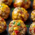 Juicy Rotel cream cheese sausage balls packed with sausage, cheese, and zesty Rotel tomatoes. A flavorful and easy appetizer perfect for parties and game day.