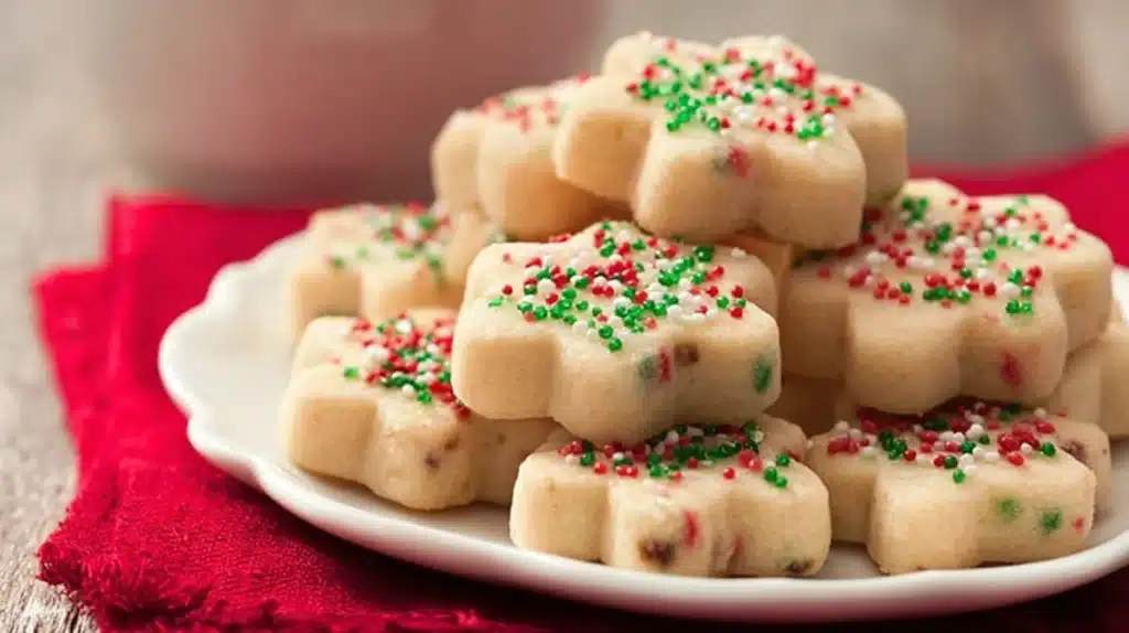 Shortbread Cookies That Melt in Your Mouth Every Holiday Season 4 Buttery, melt-in-your-mouth shortbread cookies topped with colorful holiday sprinkles — the perfect easy Christmas treat.