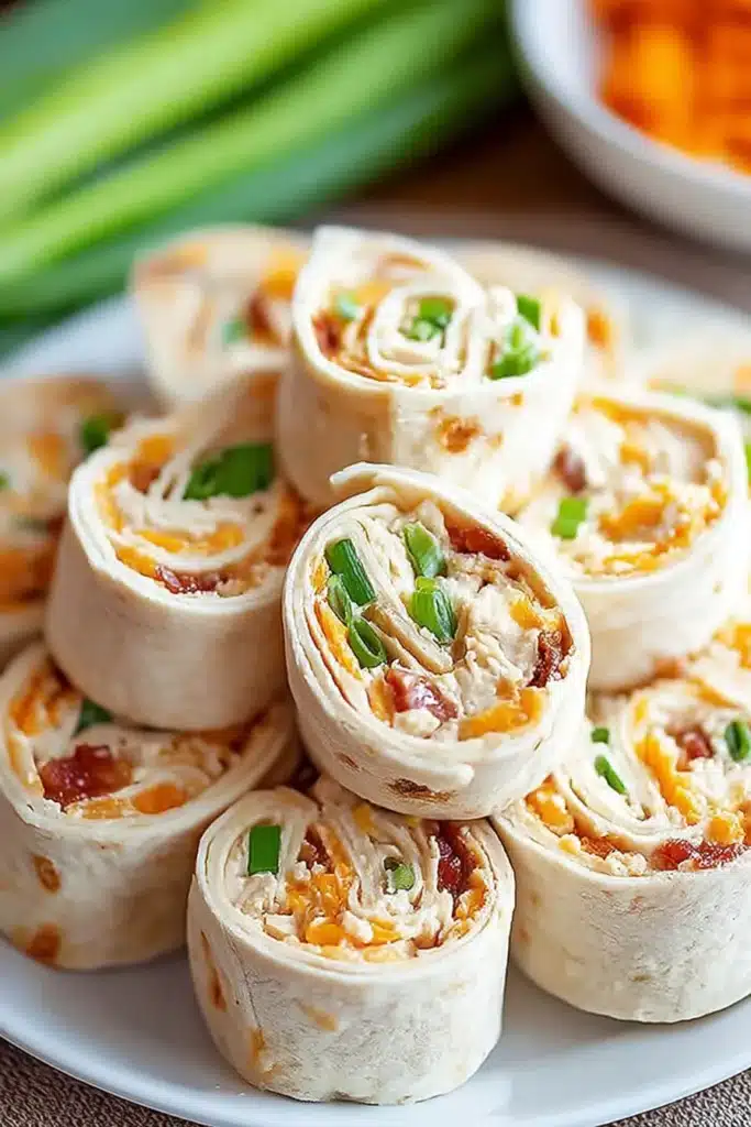 Creamy Crack Chicken Pinwheels packed with shredded chicken, bacon, cheddar, and green onions. A quick no-bake appetizer everyone loves for parties and game day.