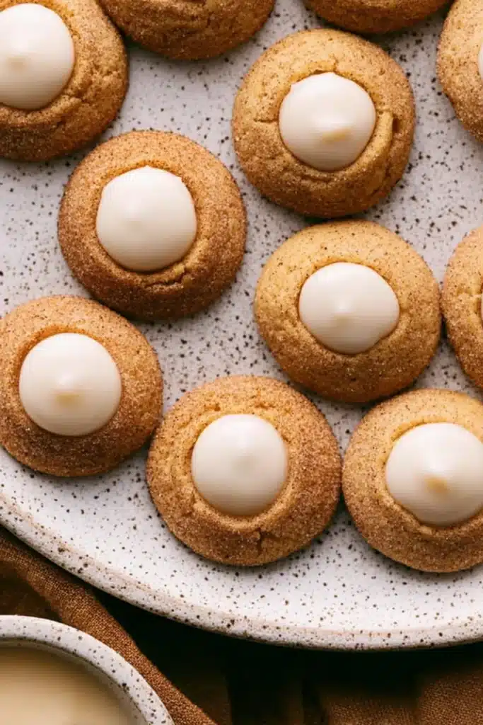 Snickerdoodle Thumbprint Cookies: Cinnamon, Sugar, and Holiday Perfection 6 Soft, cinnamon-sugar snickerdoodle thumbprints with a creamy icing center — simple, cozy, and perfect for holiday baking.