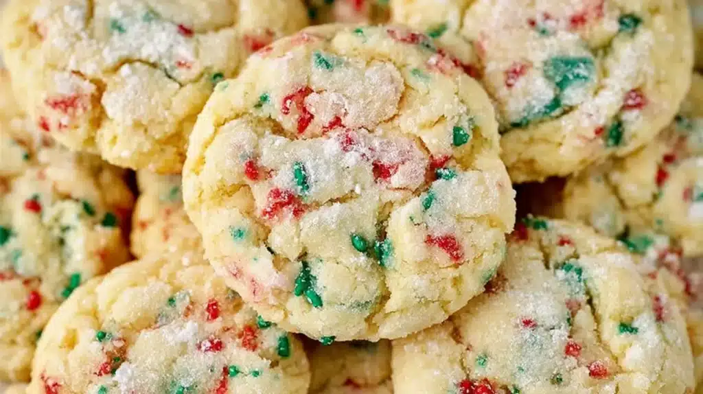 Christmas Ooey Gooey Butter Cookies: Soft, Sweet & Full of Holiday Magic 4 Soft, buttery, melt-in-your-mouth cookies filled with festive red and green sprinkles—perfect for holiday parties, cookie exchanges, or Christmas movie nights.