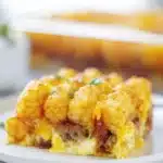 A cozy breakfast classic — this Tater Tot Breakfast Casserole is packed with crispy tater tots, savory sausage, eggs, and melted cheese, baked to golden perfection.