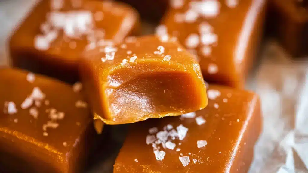 Soft Homemade Caramel Candy for Christmas: Buttery, Chewy, and Melt-In-Your-Mouth Perfect 4 These soft and buttery homemade caramels are rich, golden, and sprinkled with sea salt — the perfect Christmas treat or edible holiday gift.