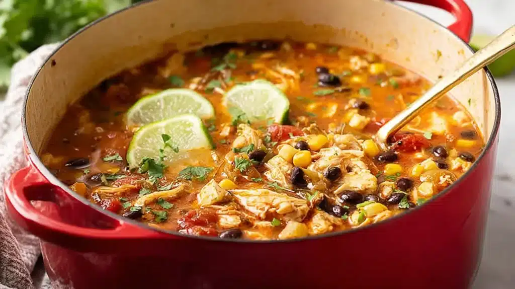 A warm and comforting pot of chicken taco soup loaded with tender chicken, beans, corn, and bold taco flavors.