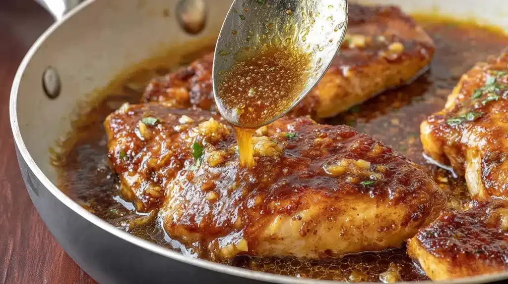 Tender skillet-seared chicken coated in a sticky honey garlic glaze — simple, flavorful, and perfect for weeknight dinners.